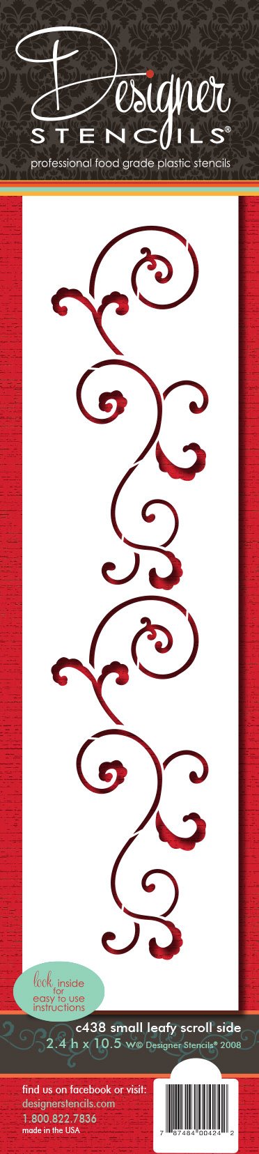 Designer Stencils Small Leafy Scroll Side Cake Stencil, Beige/Semi-Transparent