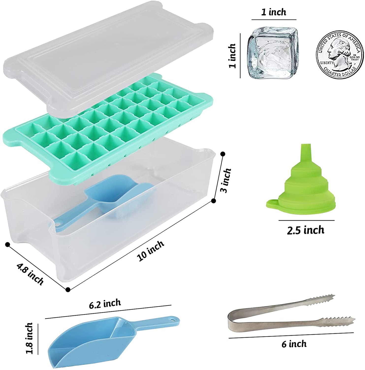 Fadikx Ice Cube Tray With Lid And Bin,36 Nugget Food-Grade Silicone Ice Tray,Flexible Ice Cube Molds Comes With Ice Container, S