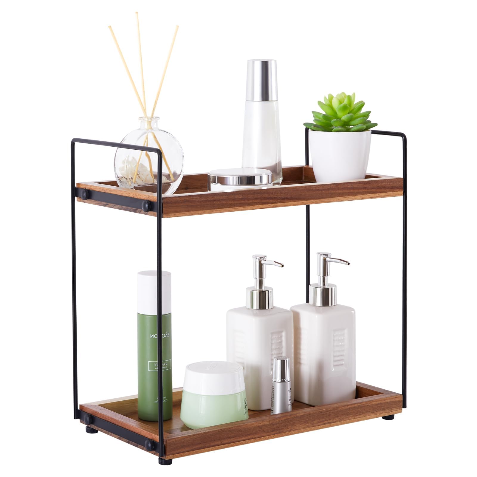 Bathroom Counter Organizer Countertop Storage - 2 Tier Bathroom Countertop Organizer Coffee Bar Organization Acacia Wood Counter