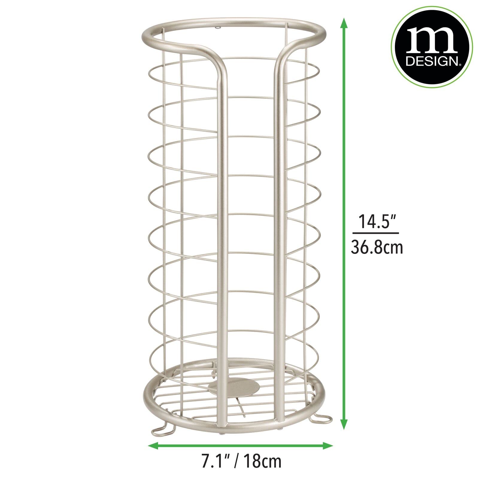 mDesign Metal Toilet Paper Holder Stand - Storage Reserve for 3 Rolls of Toilet Tissue - Freestanding Toilet Paper Holder - Stylish Bathroom Floor Toilet Paper Stand - Omni Collection - Satin