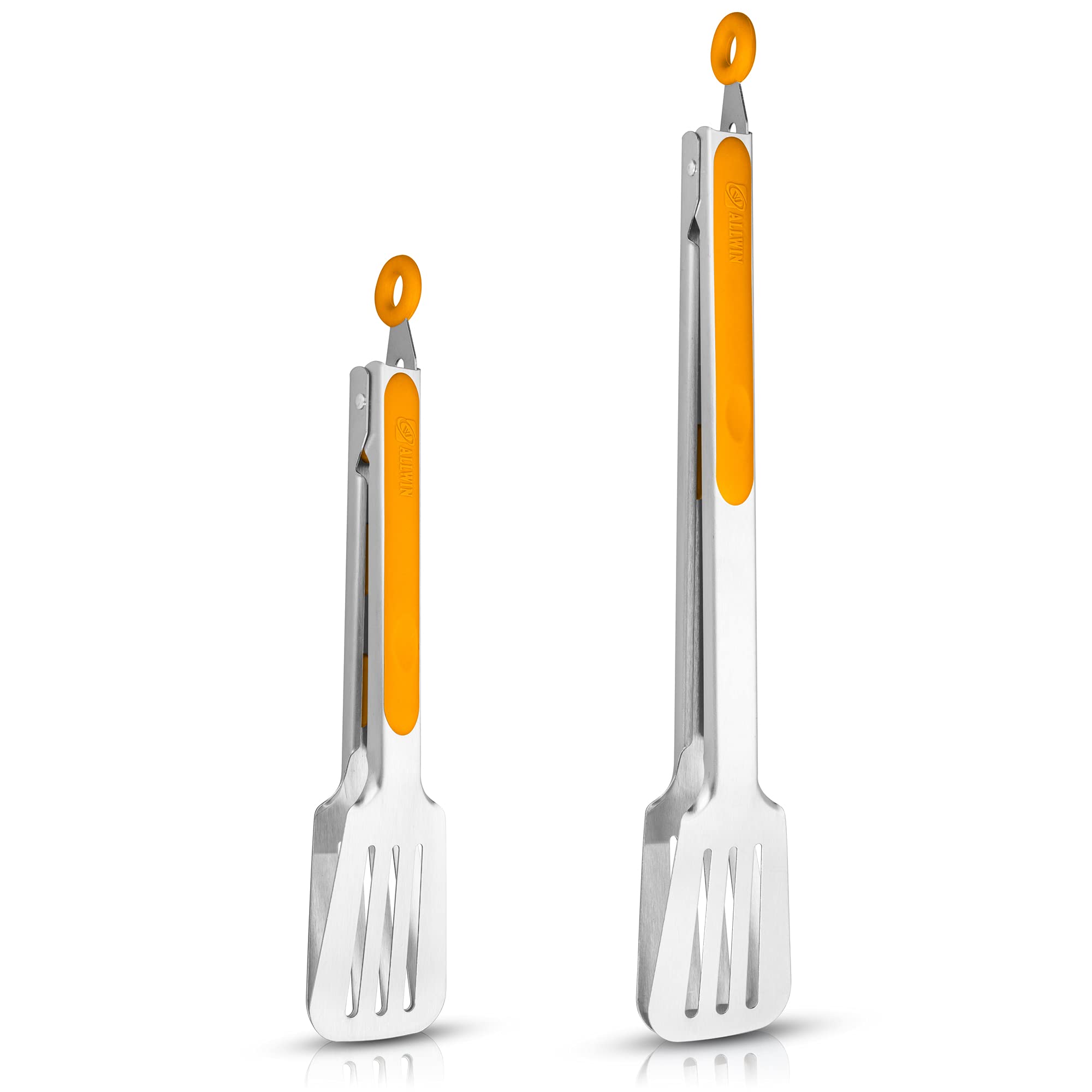 Premium 304 Stainless Steel Barbecue Turners, Heavy Duty Non-Stick Bbq Cooking Kitchen Tongs, 9'' And 12'' Orange