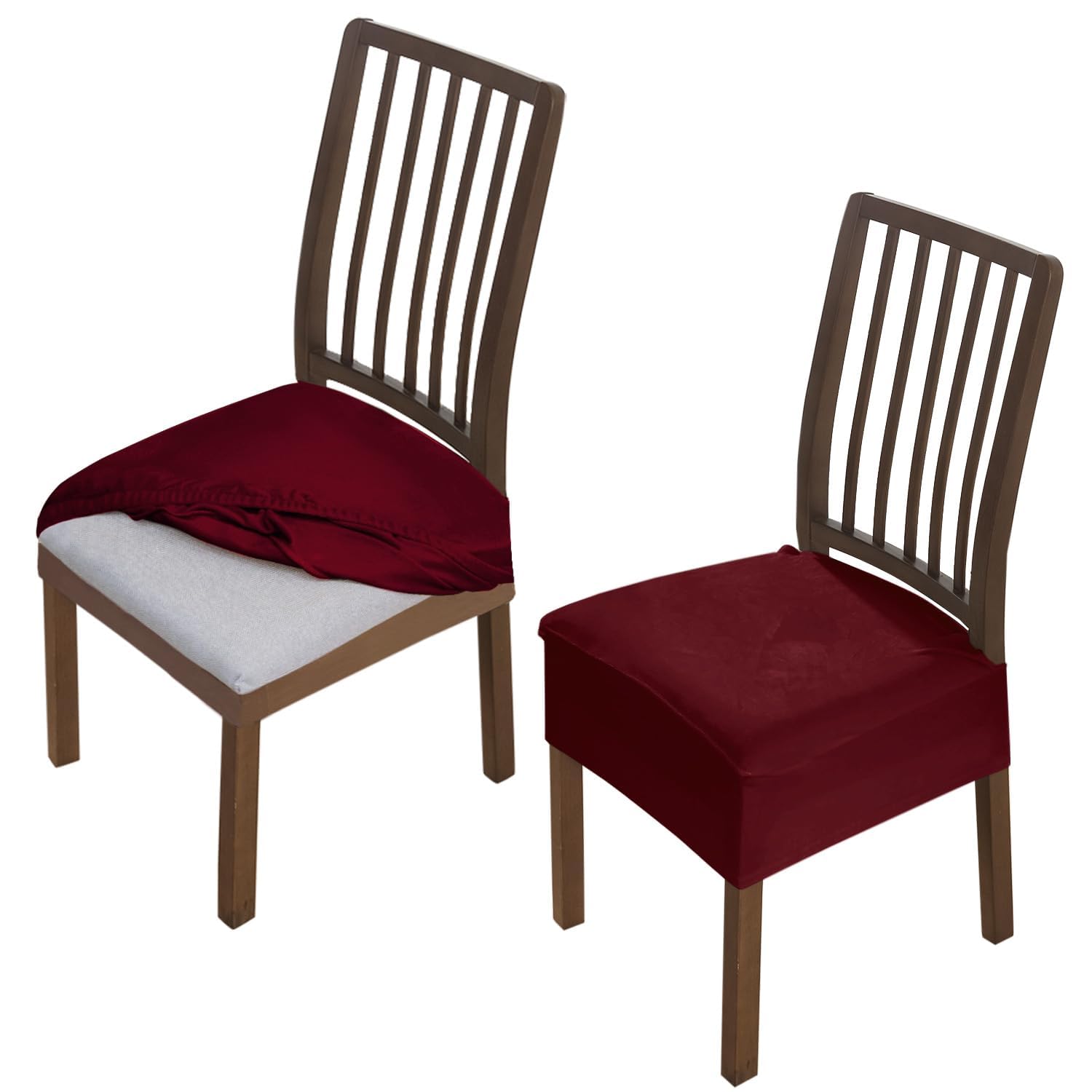 Hokipo Original Velvet Dining Chair Seat Cover, Stretch Fitted, Removable Washable Furniture Protector Slipcovers, Set Of 2, Bur