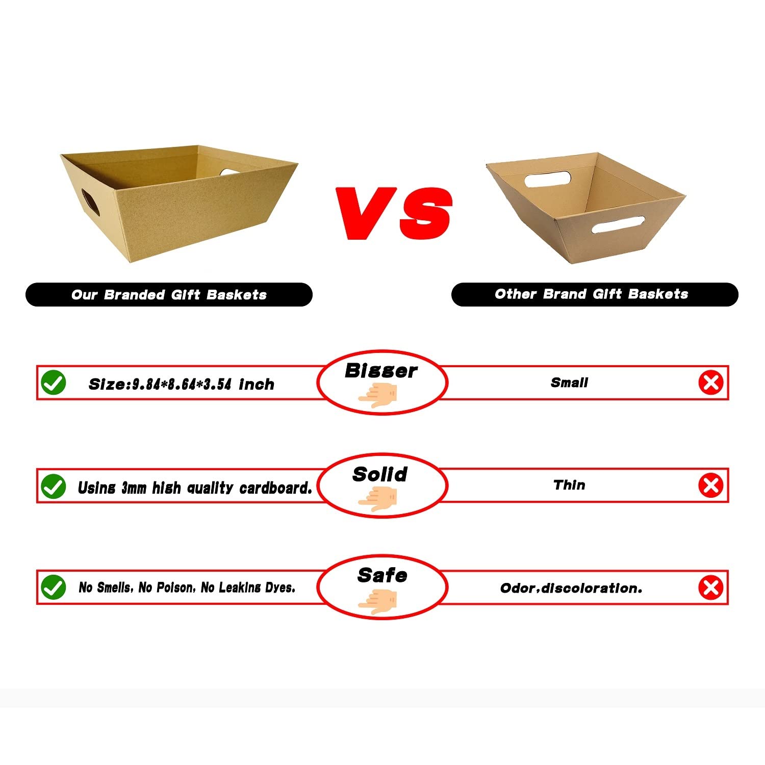 Funsky Gift Basket Set, 5 PCS Sturdy Kraft Cardboard Trays with Handles, Brown Rainbow, Model BFGE-55
