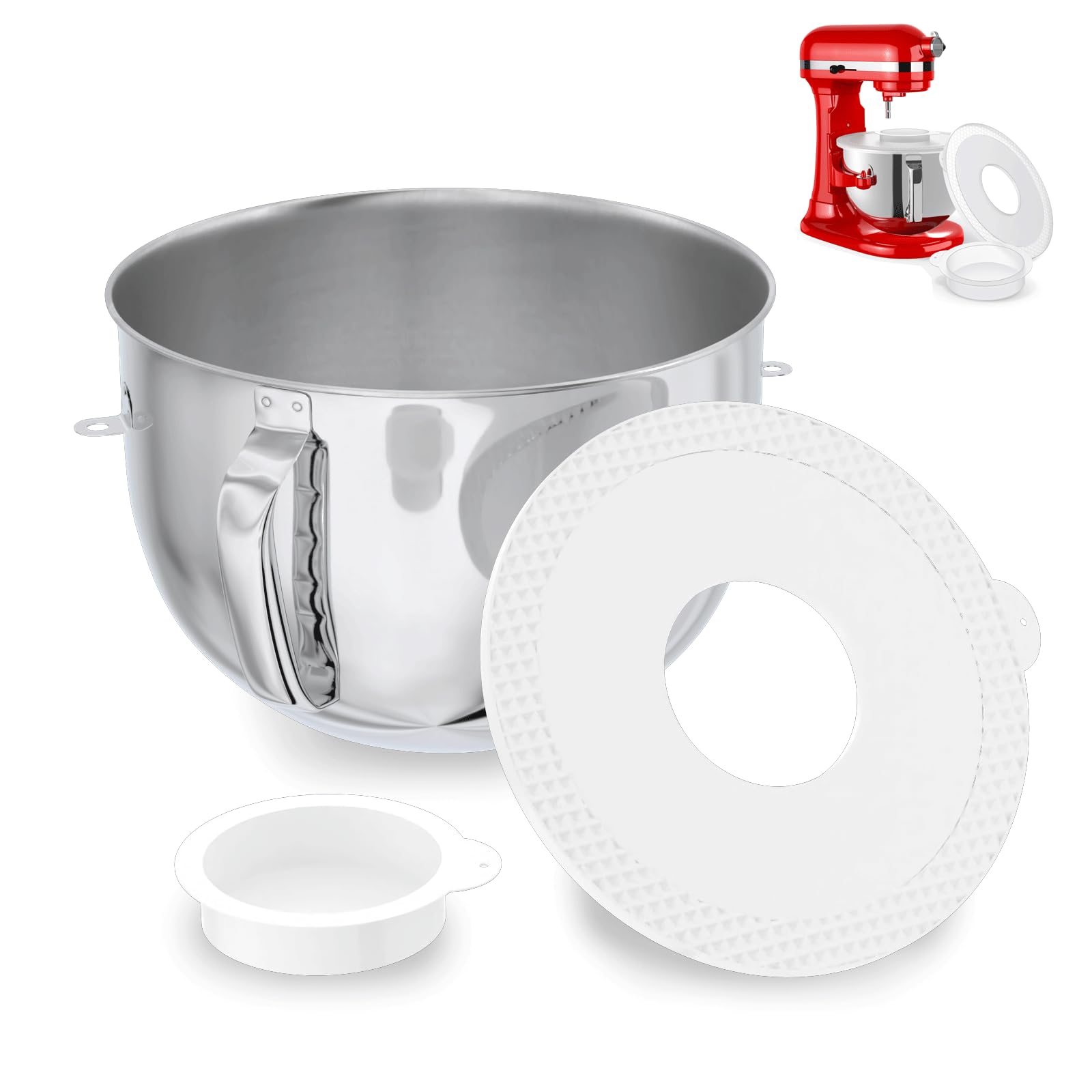6Qt Stainless Steel Mixer Bowl And Bowl Lid Covers For Kitchenaid Stand Mixers, Kitchen Aid Mixing Replacement Bowl For 6Qt Lift