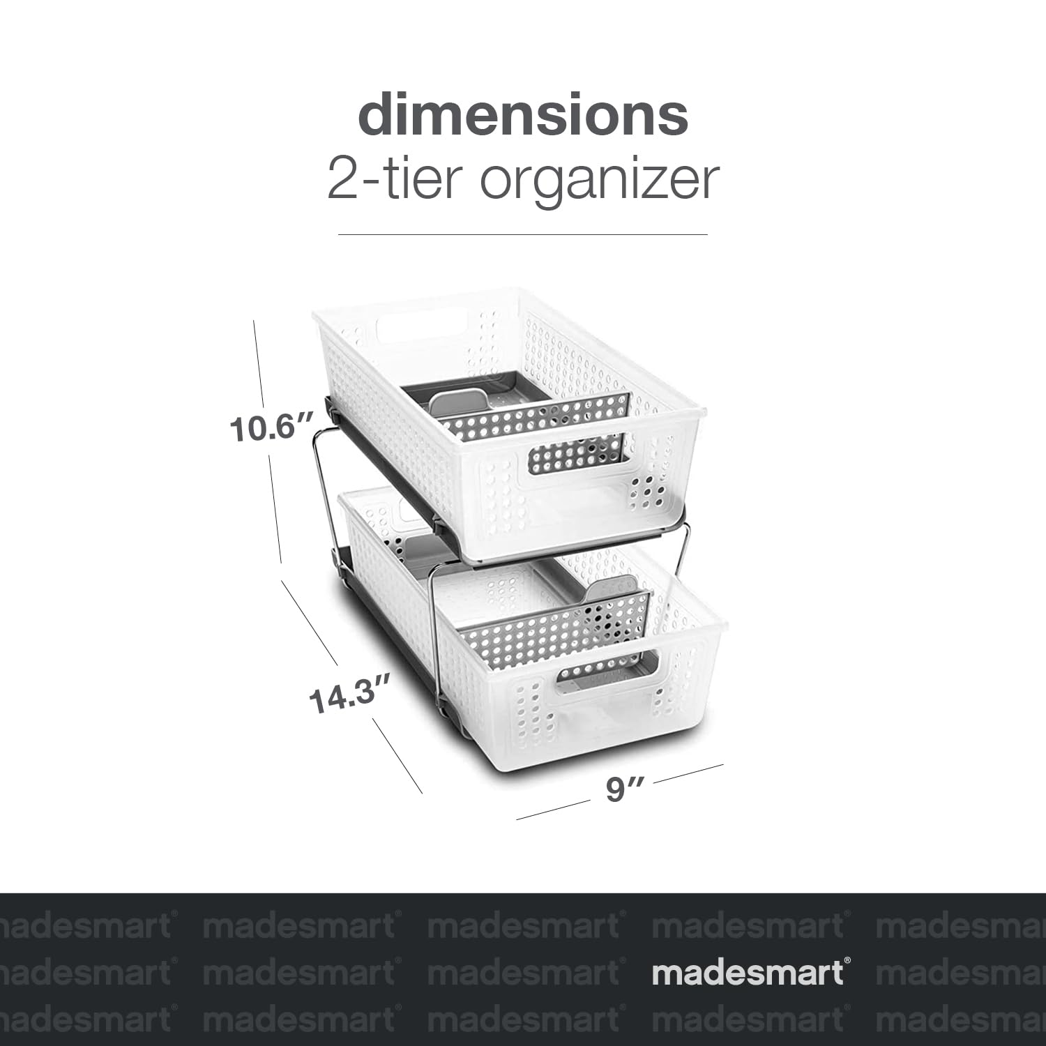 Madesmart Stackable 2-Tier Organizer, Multi-Purpose Slide-Out Storage With Extra Set Of Legs, Handles And Dividers For Home And