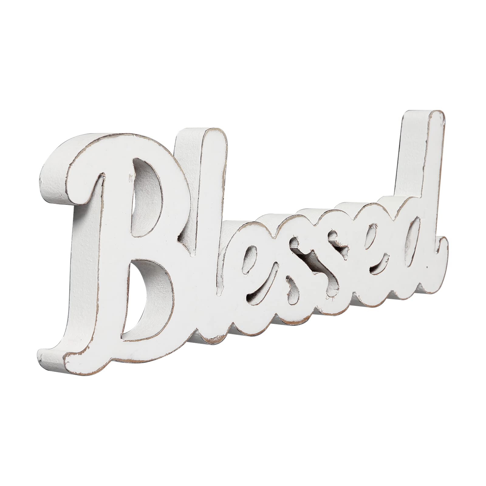 Sintosin Rustic White Wooden Blessed Sign for Tabletop 15, Wall Hanging Farmhouse Blessed Signs for Home Decor, Handmade Thanksg