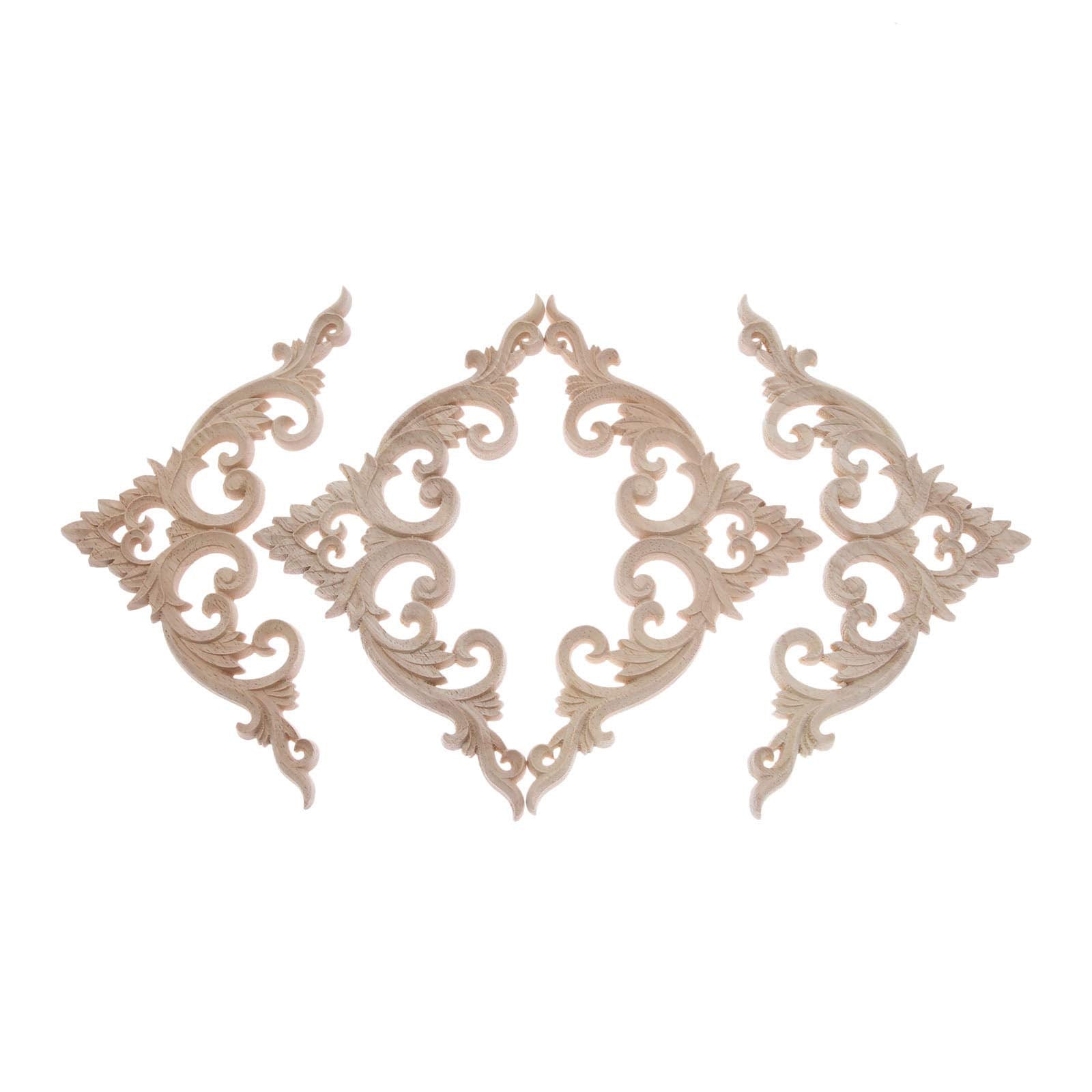 Muxsam 4Pcs Oak Furniture Applique Corner Onlay, 15X15Cm/5.91''X5.91'', Unpainted Hand-Carved Home Decals For Bed Door Wall Cabi
