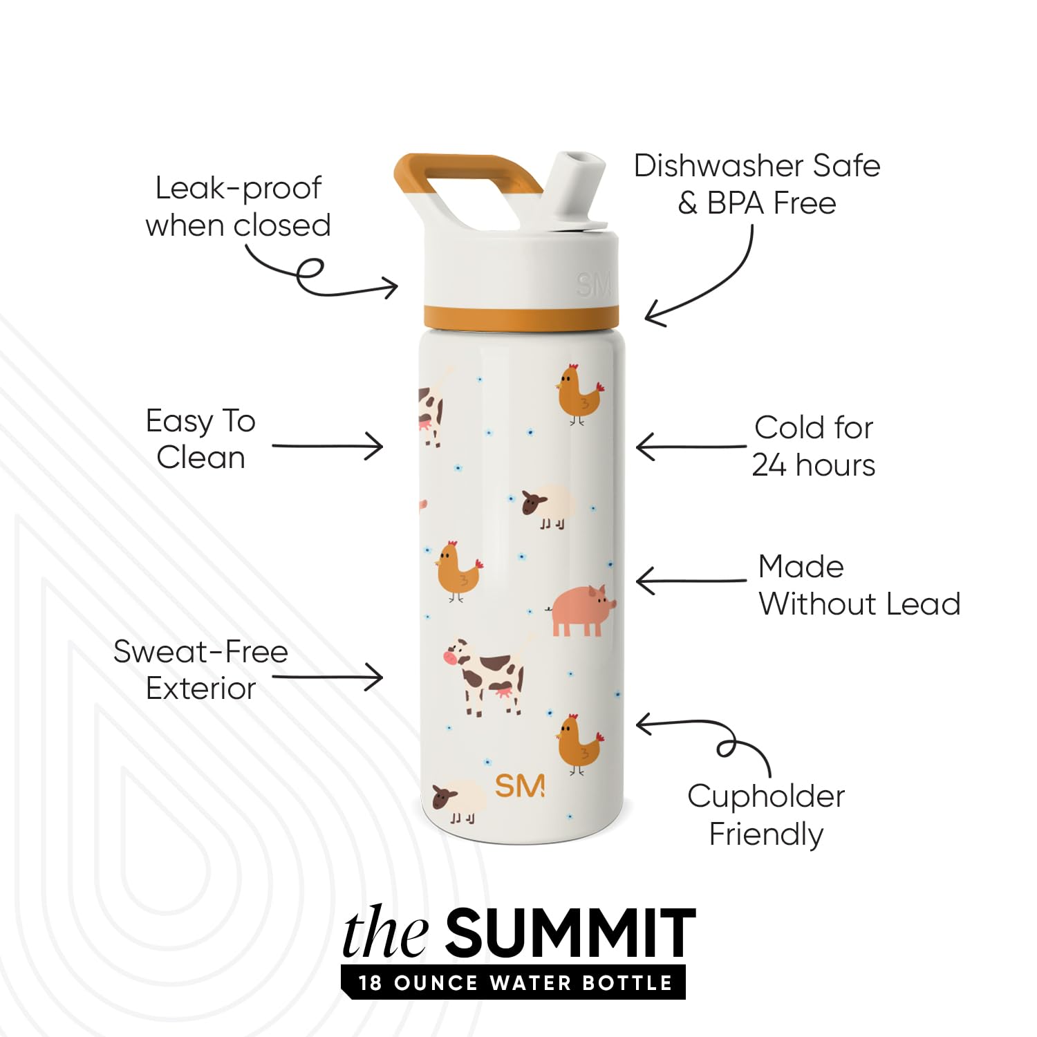 Simple Modern Kids Summit Water Bottle with Straw Lid | 18oz Stainless Steel Cup Insulated Tumbler for Toddlers, School | Farm A