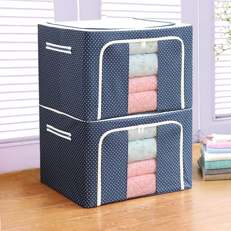 V Trivyom 66 Litre Storage Box For Clothes Wardrobe, Almirah  Foldable Steel Frame Organizer Bag With Zipper, Handle, Clear Win
