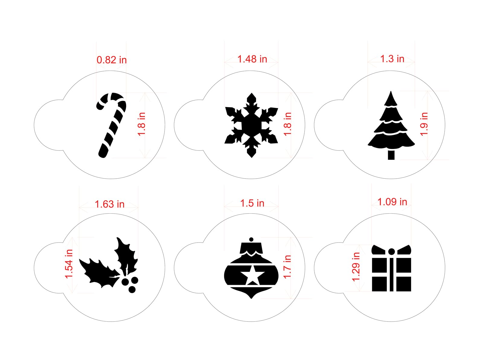 Designer Stencils Holiday Cupcake And Cookie Stencil Tops, Beige/Semi-Transparent, Fits 2'' Circle