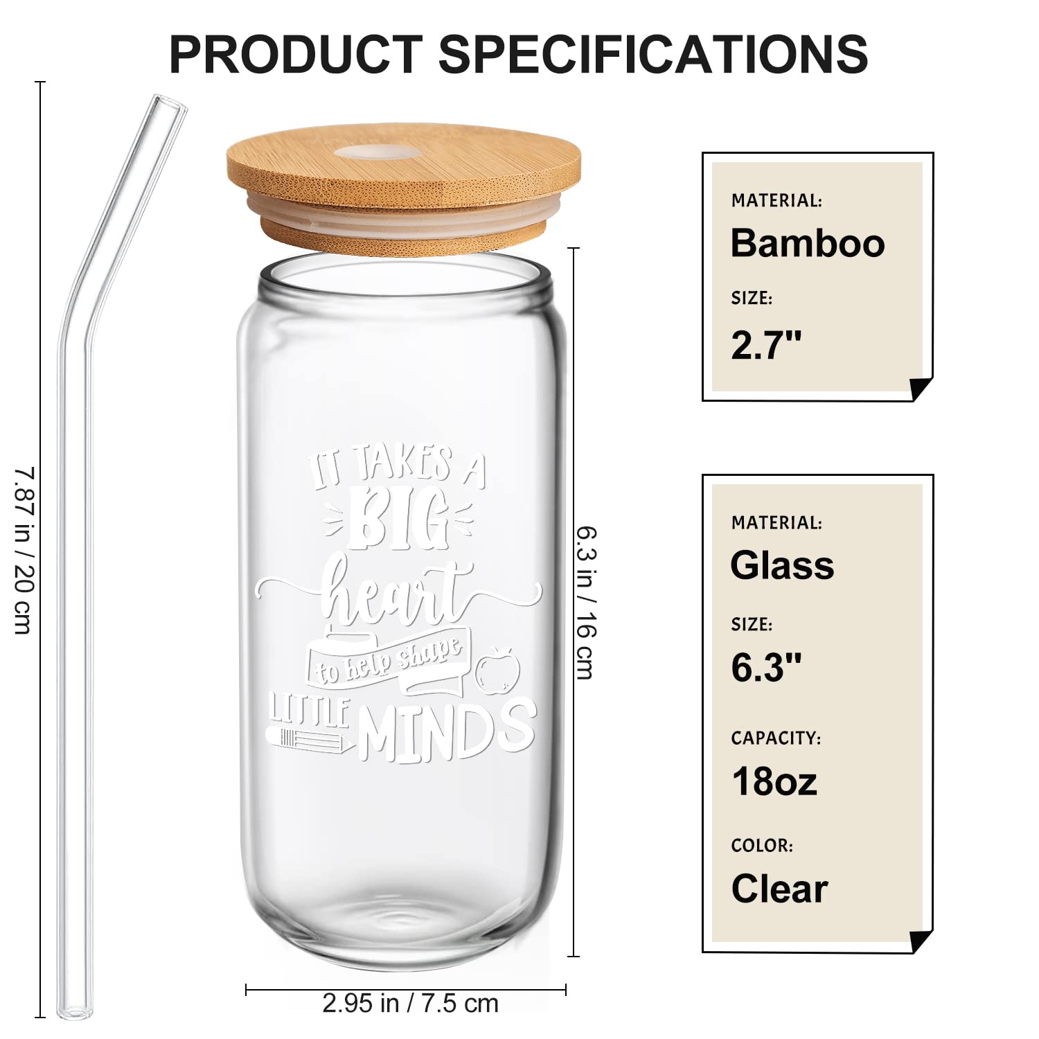 Frerdui Teacher Cup - 16oz Glass, Unique Gift for Teachers, Ideal for Appreciation, Christmas, and Mother's Day, Middle Size, Teacher Glass Cup