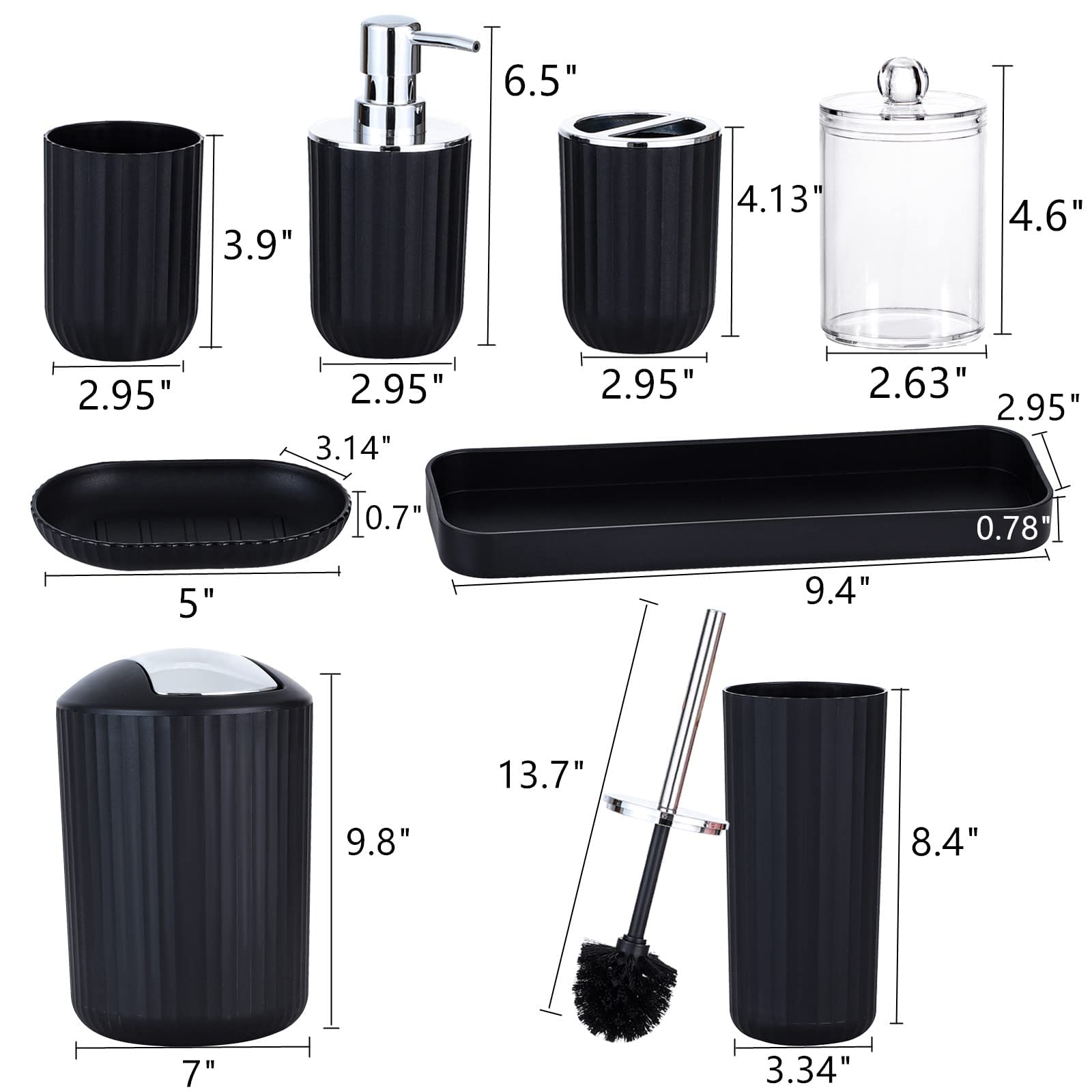 Ycoco Black Bathroom Accessories Set,8 Pcs Plastic Gift Set With Toothbrush Holder,Mouthwash Cup,Soap Dish, Soap Dispenser, Toil