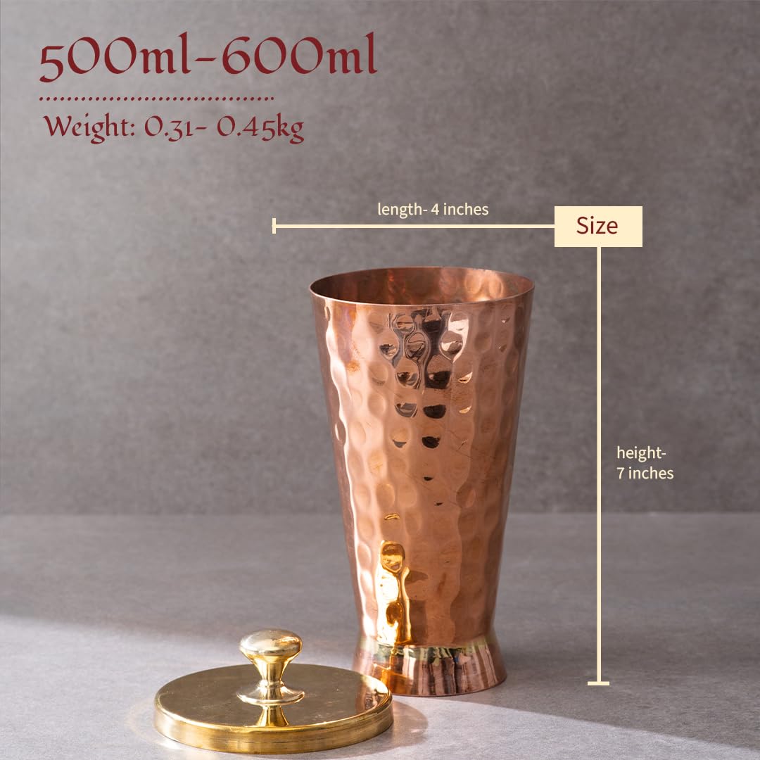 P-Tal Copper Mint Julep Cup With Lid, Water Tumbler, Drinkware, Made Of Pure Copper, Ayurvedic Health Benefits, Break Resistant
