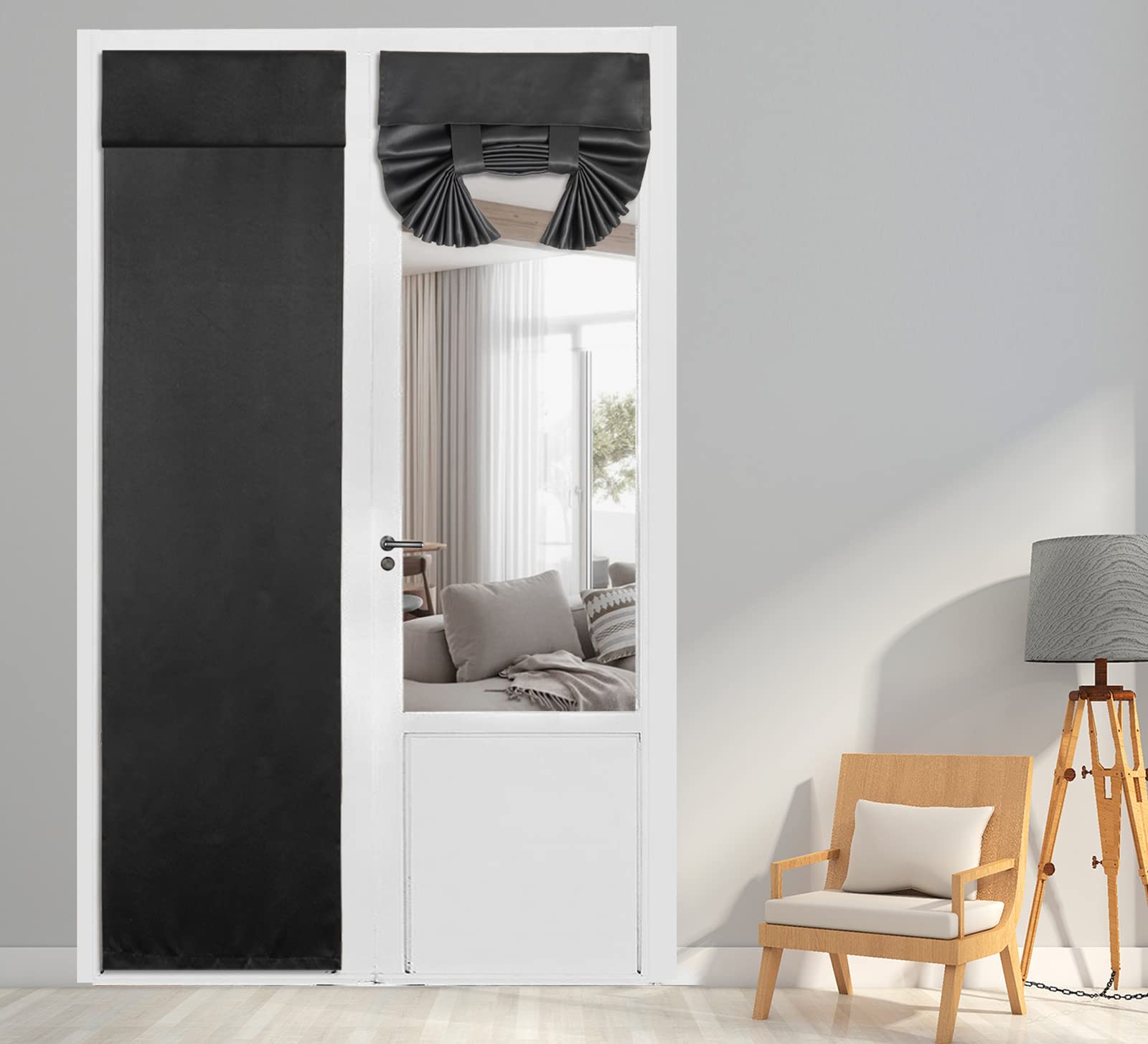 PI Blackout French Door Curtain, Privacy Thermal Insulated Long Curtain for Glass/Sliding Door, Tie Up Shade 1 Panel (W26XL80, B