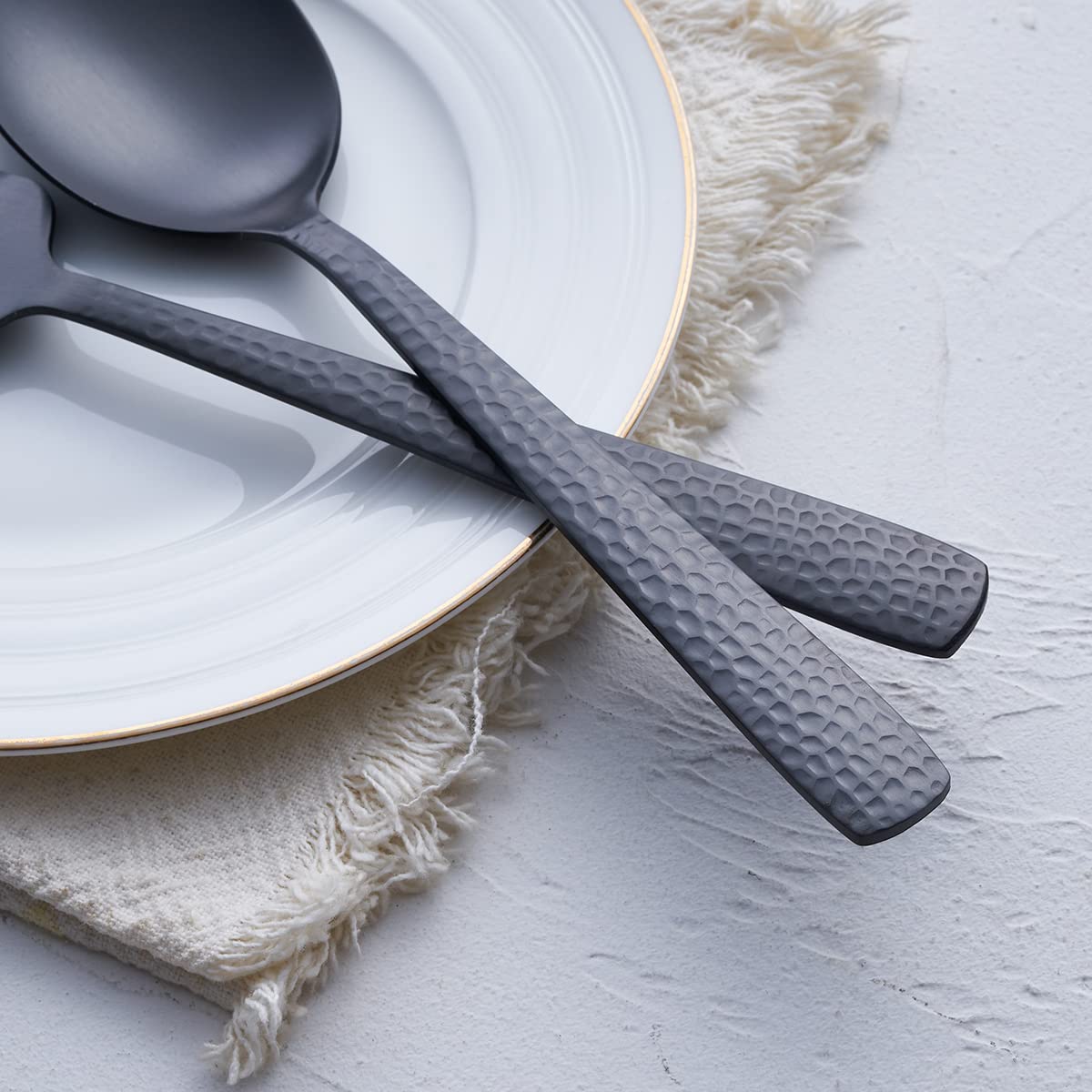 Fullyware Matte Black Serving Utensil Set, 9.5-Inch Stainless Steel Large Serving Spoon And Serving Fork, Satin Finish