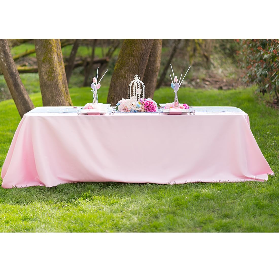 Ltc Linens 5-Pack Pink Rectangular Tablecloths 90 In X 156 In With Rounded Corners - Table Covers For 8 Ft Table With Floor-Leng