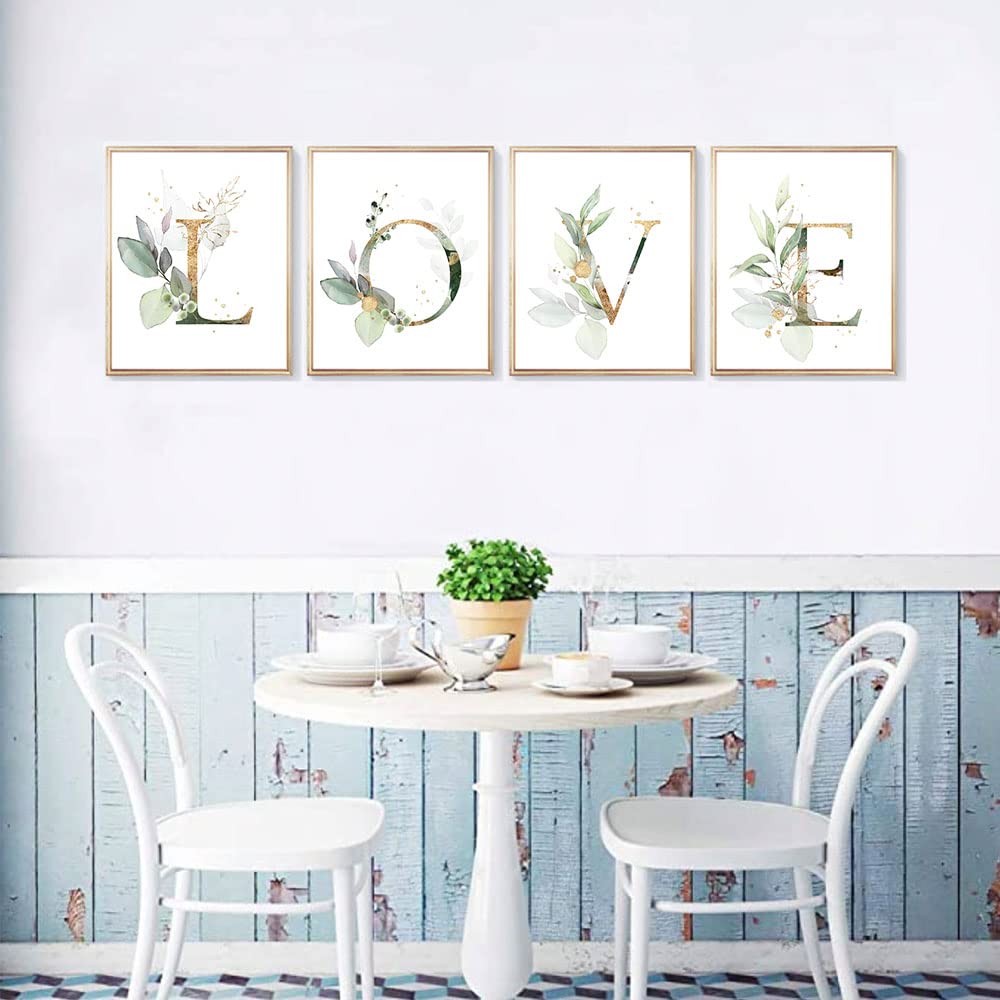 Love Botanical Simple Life Green Leaf Painting Bathroom Wall Decor Art Print Set Of 4(8   X10   ), Boho Leaf Eucalyptus Wall D