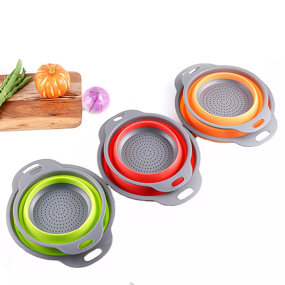 Ainaan 2Pcs Silica Gel Folding Drainage Basket, Vegetable Wash Basin, Foldable Fruit Dish (Green)