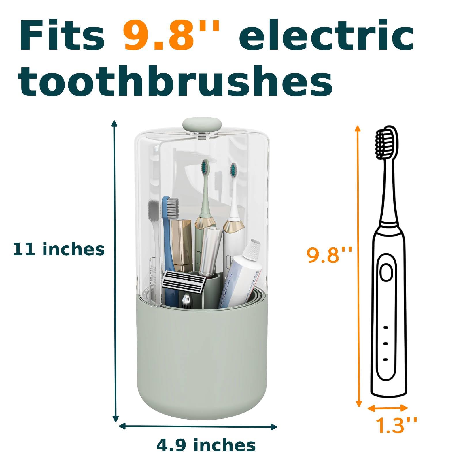 YOOLENS Toothbrush Holder with Cover 360 Rotating 4 Compartments Bathroom Toothpaste Electric Toothbrush Organizer, Light Green
