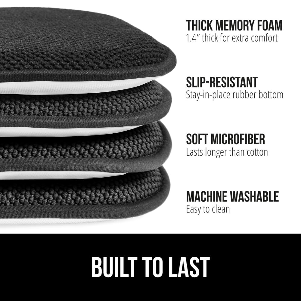 Gorilla Grip Memory Foam Chair Cushions, Set of 6, 16x16, Black, Comfortable Microfiber Pads for Dining & Office Chairs