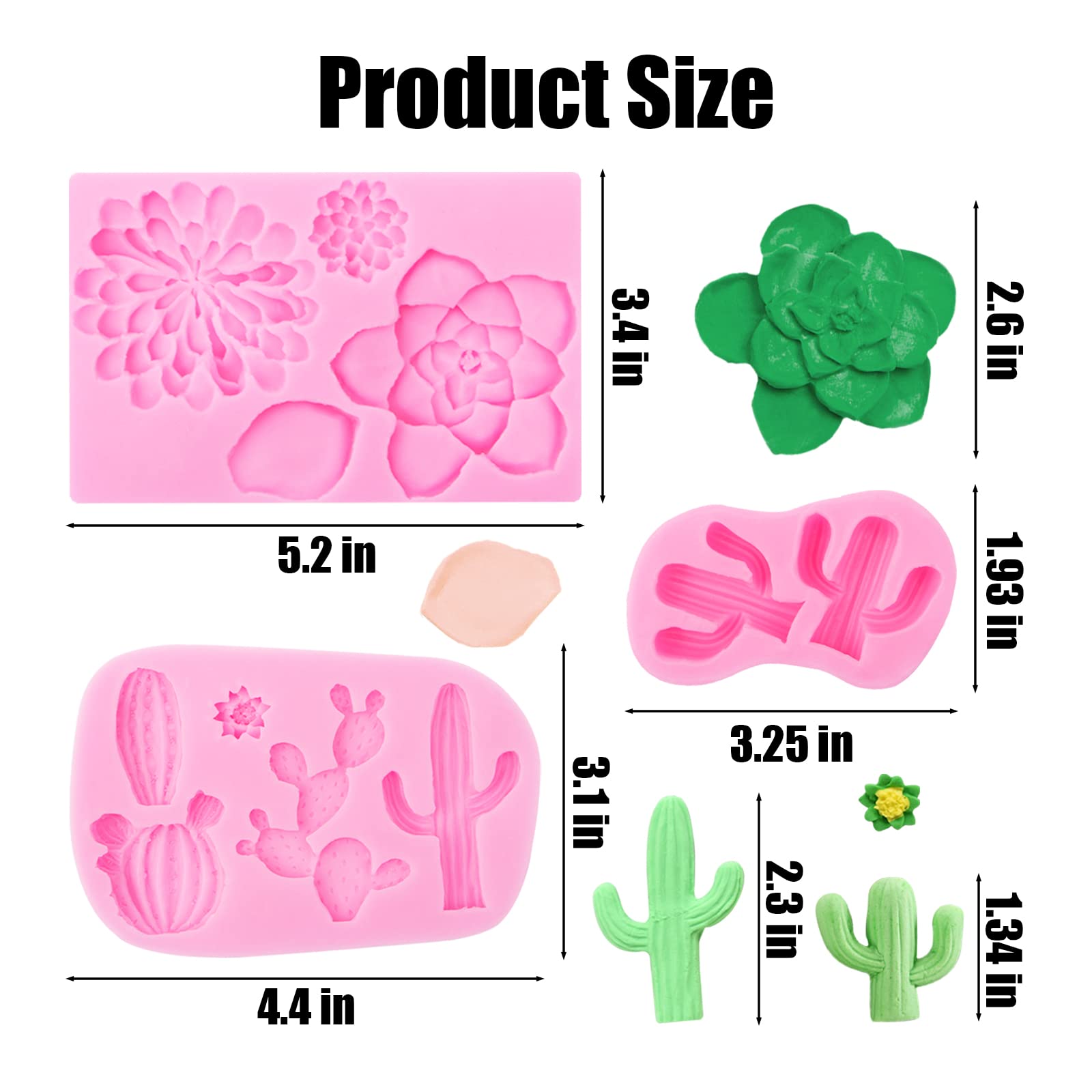 Cactus Succulent Silicone Mold 3 Pcs, Cacti Chocolae Fondant Molds For Baking, Candy, Cake Decorations, Cupcake Toppers Polymer