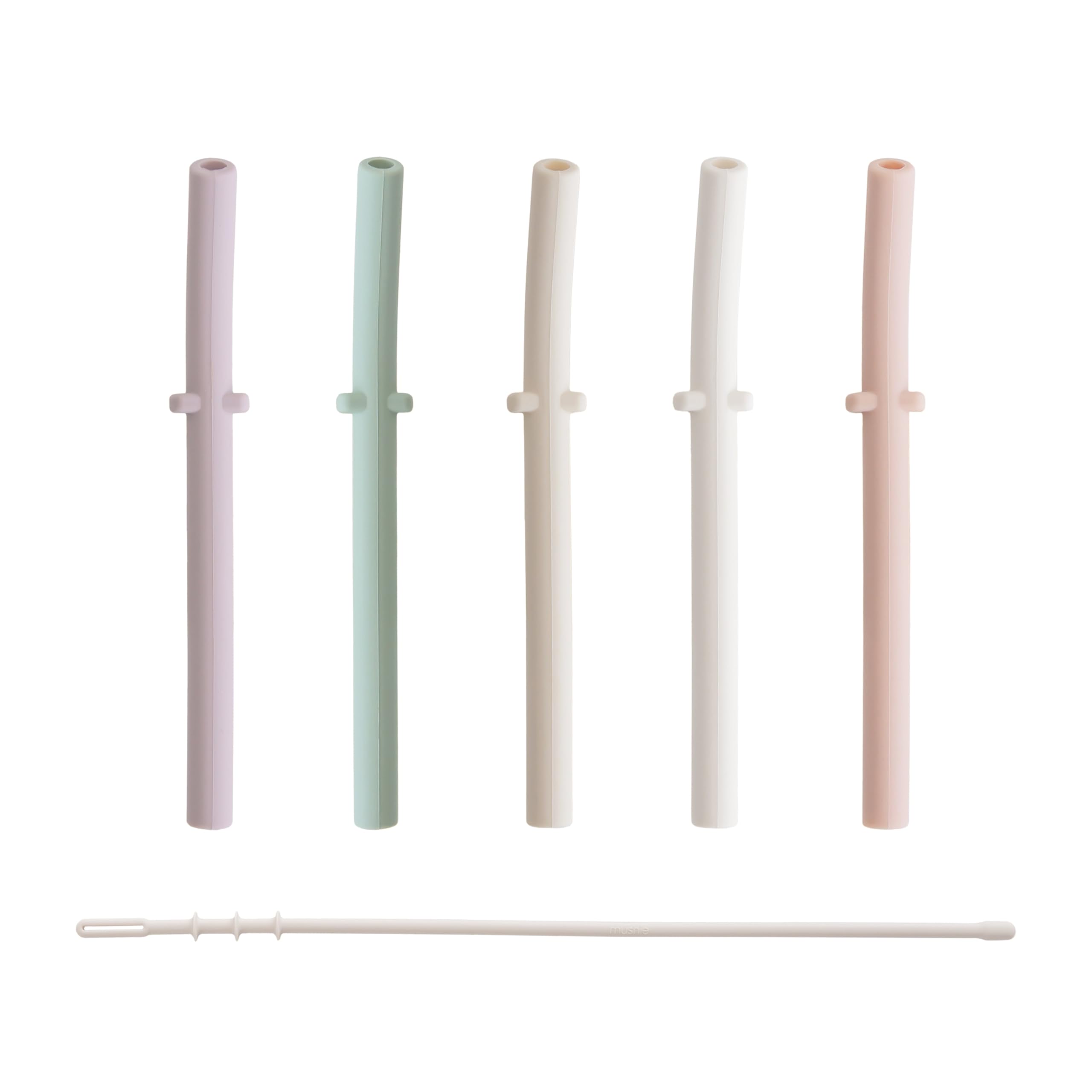 mushie Silicone Replacement Straws for Babies 6 months+ | 5 Pack | 4.75 Long with Cleaning Brush (Petal)