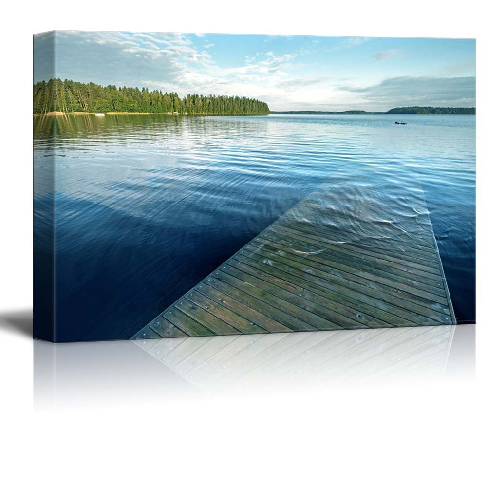 Canvas Prints Wall Art - Beautiful Scenery Old Wooden Pier Goes Under Deep Water On The Lake | Modern Home Deoration/Wall Art Gi