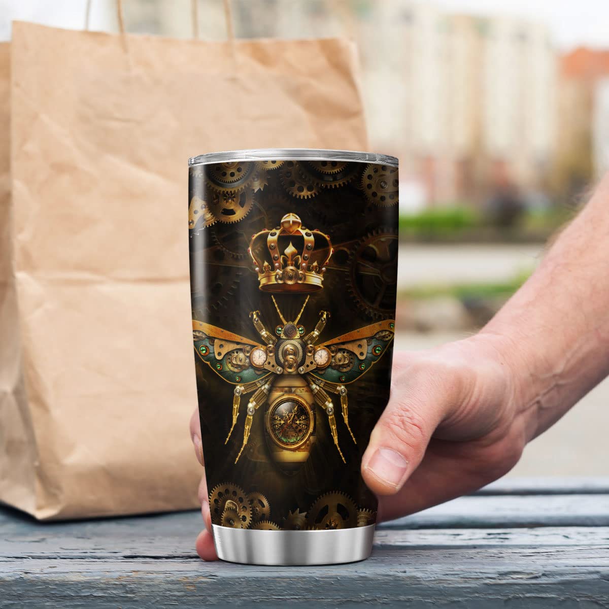 9Sunflower Queen Bee Coffee Tumbler Birthday Gifts For Girls Women Animal Lovers Mechanic Style Travel Mug With Lid Insulated Cu