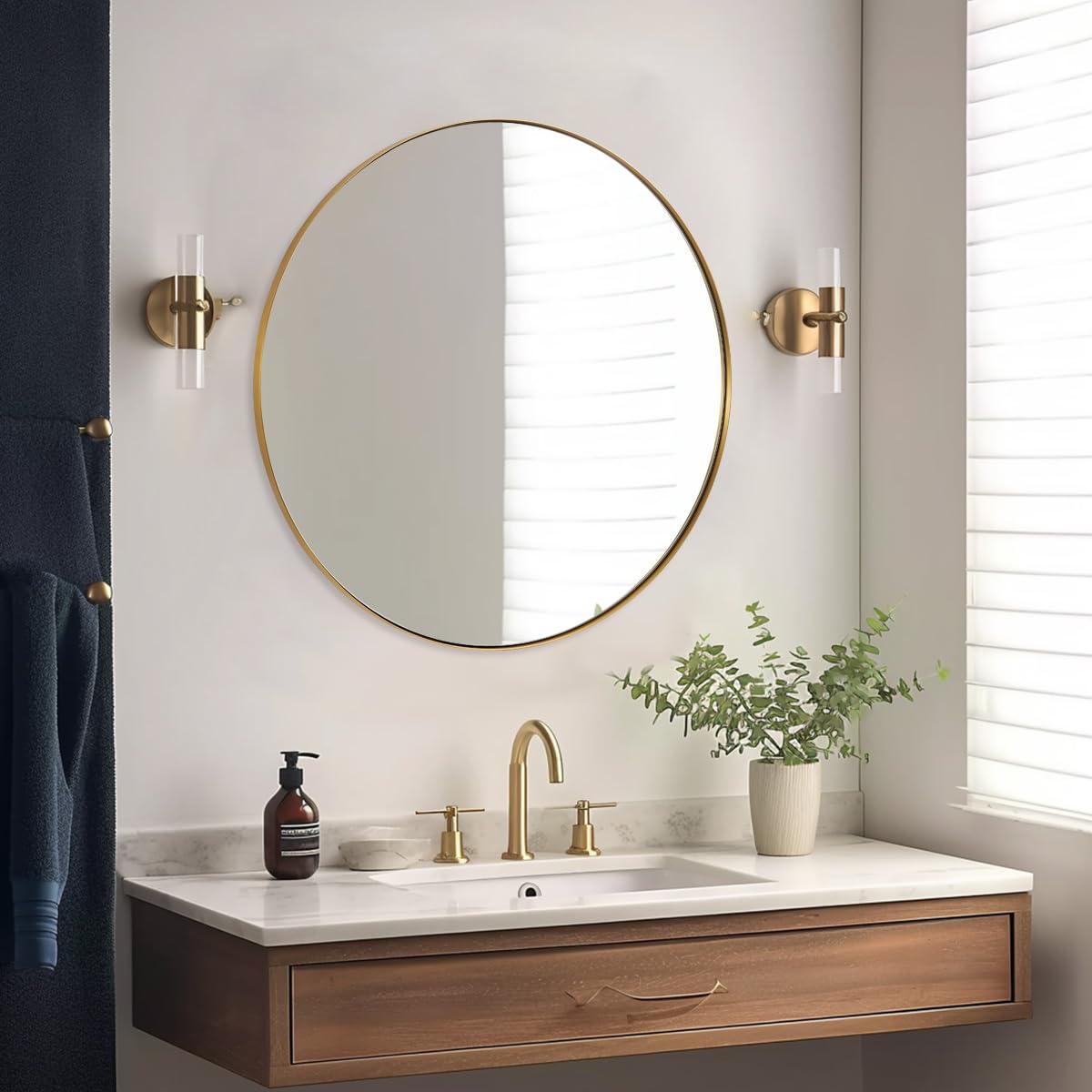 ANDY STAR 26 Inch Round Mirror, Brass Bathroom Mirror, Gold Circle Mirror with Stainless Steel Frame for Bathroom, Vanity, Livin