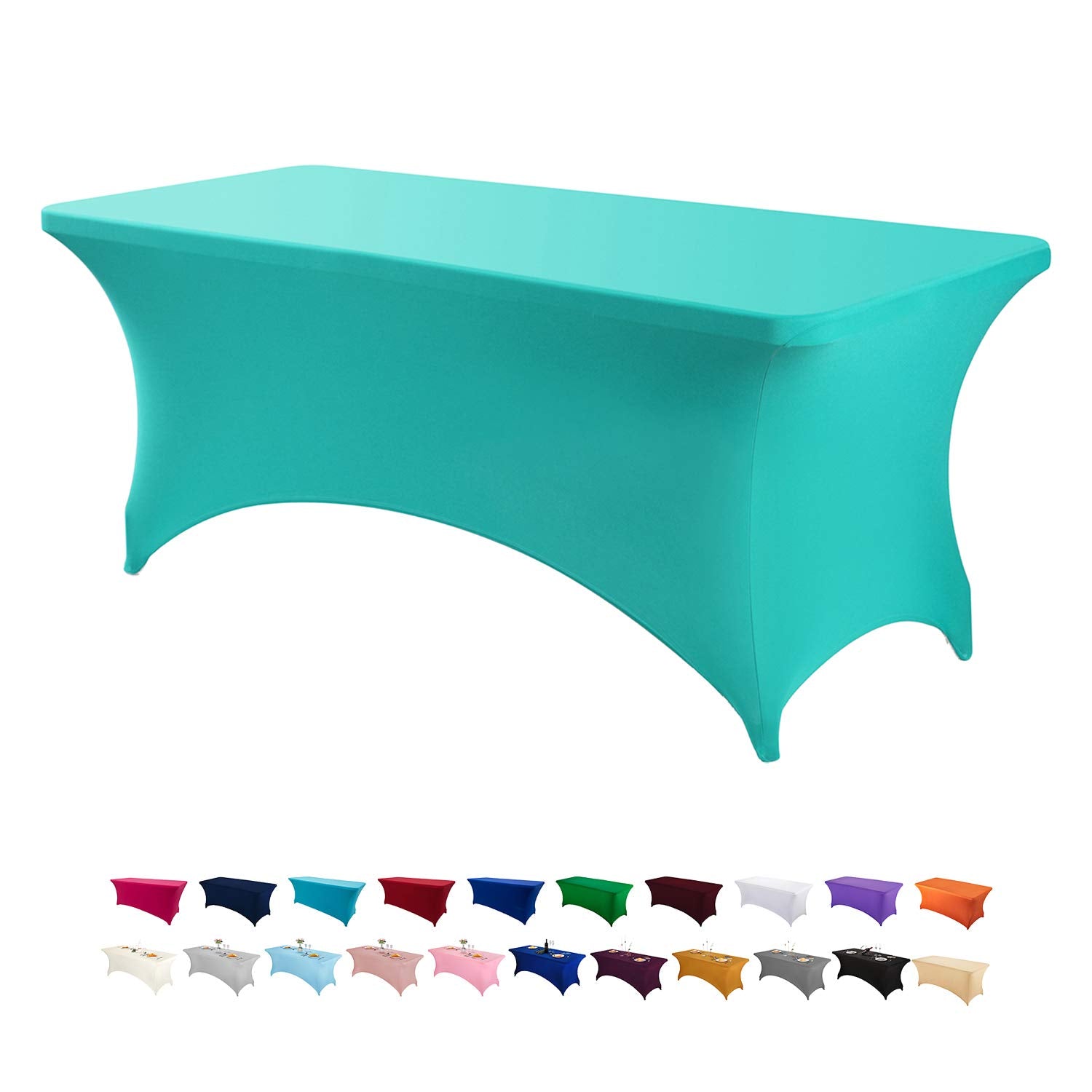 Peomeise 8Ft Spandex Table Cover Rectangular Stretch Spandex Tablecloth (Turquoise,8Ft)