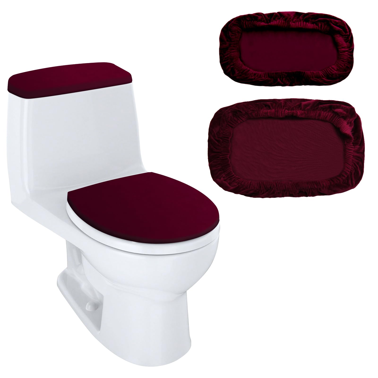 Toilet Lid Cover and Toilet Tank Lid Cover Replacement Toilet Cover with Elastic Bottom for Bathroom Decor Accessories (burgundy