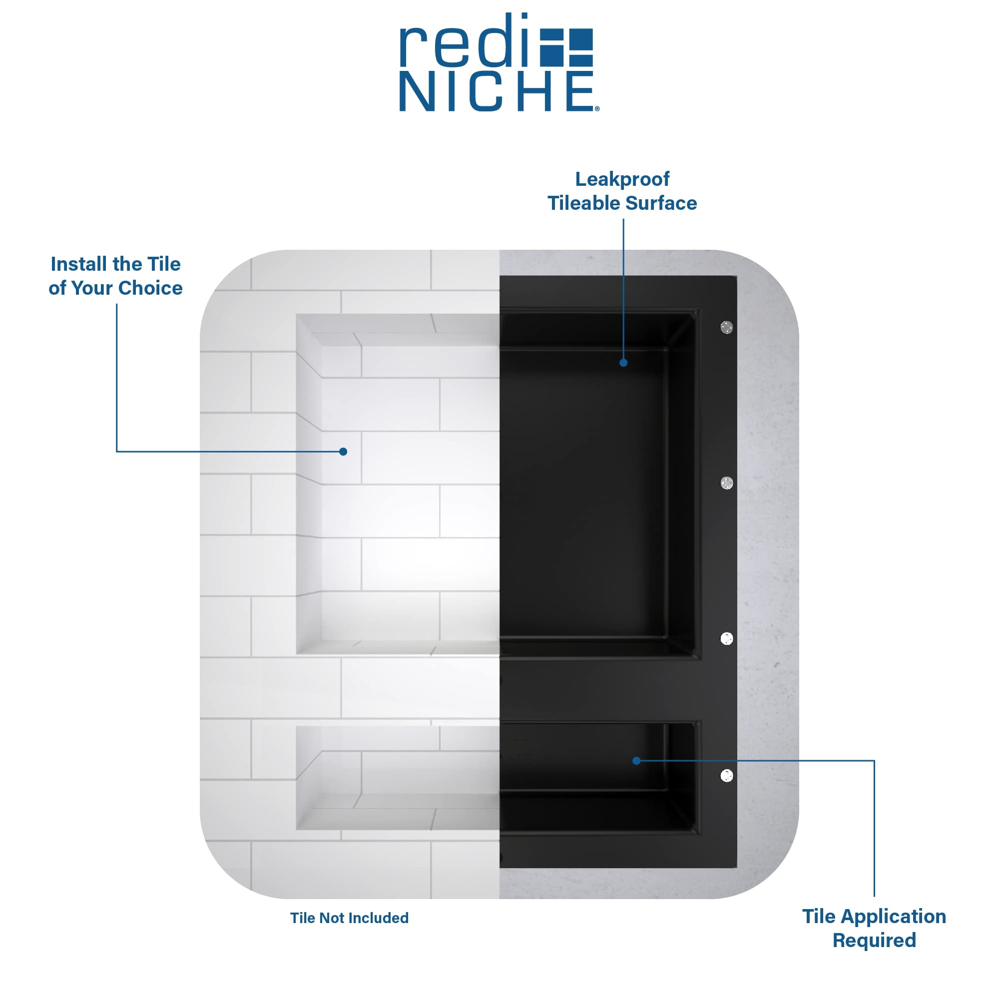 Redi Niche Triple Niche Recessed Shower Shelf- Black, Three Inner Shelves, 16-Inch Width X 34-Inch Height X 4-Inch Depth