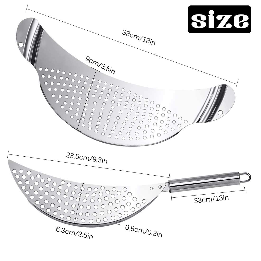3Pcs Stainless Steel Pot Strainer, Pasta Strainer Hand Held Pot Drainer With Handle, Crescent Pot Strainer Fits Up To 9'' Pots F