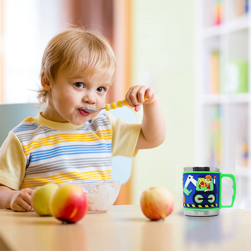 F-32 12 Oz Kids Stainless Steel Trucks 3D Mug With 2 Pack Slider Closure Lids - Eco-Friendly - Bpa Free Signature Collection (Tr