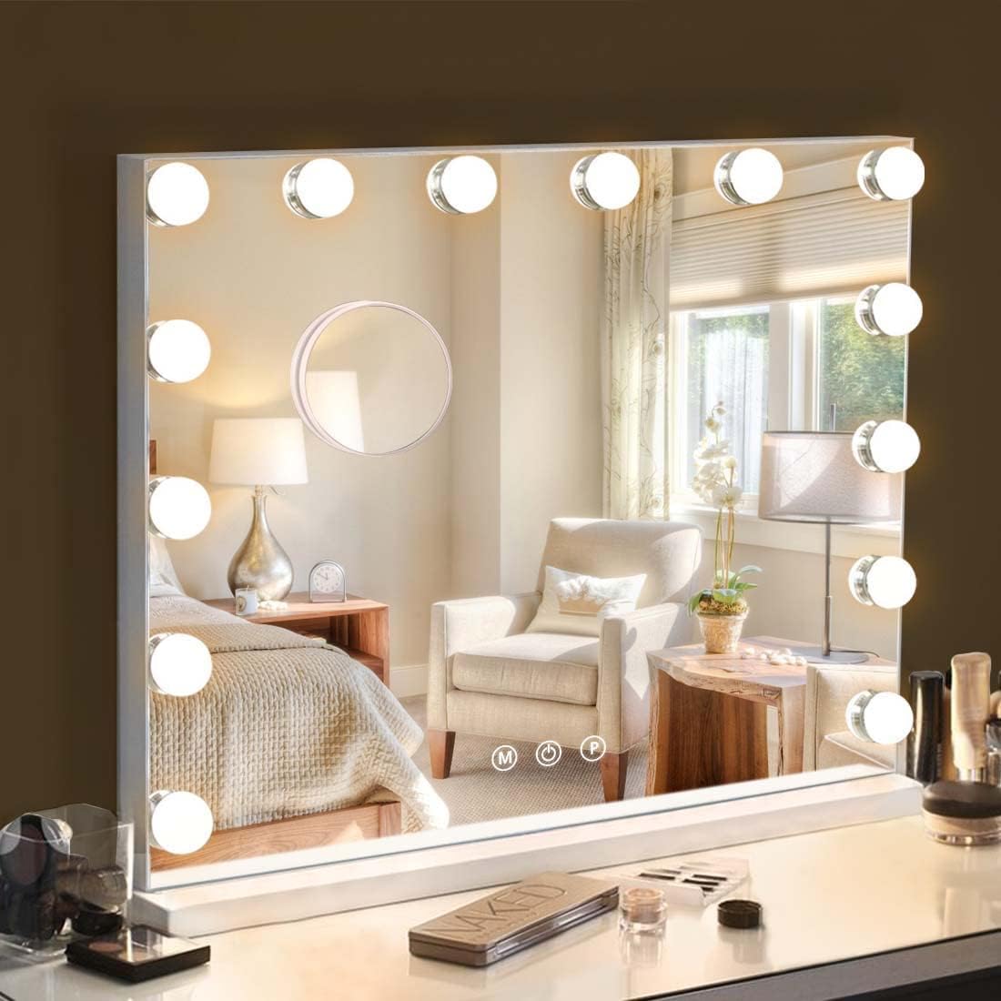 Hansong Vanity Mirror with Lights Hollywood Makeup Mirror with 14 Dimmable LED Bulbs for Bedroom Hollywood Mirror with Smart Tou