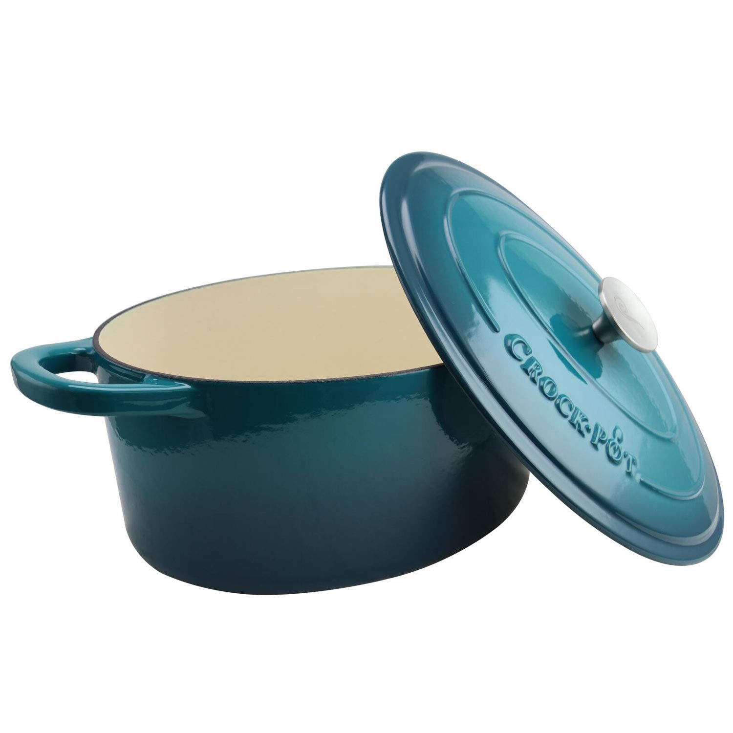 Crock-Pot Artisan Oval Enameled Cast Iron Dutch Oven, 7-Quart, Teal Ombre