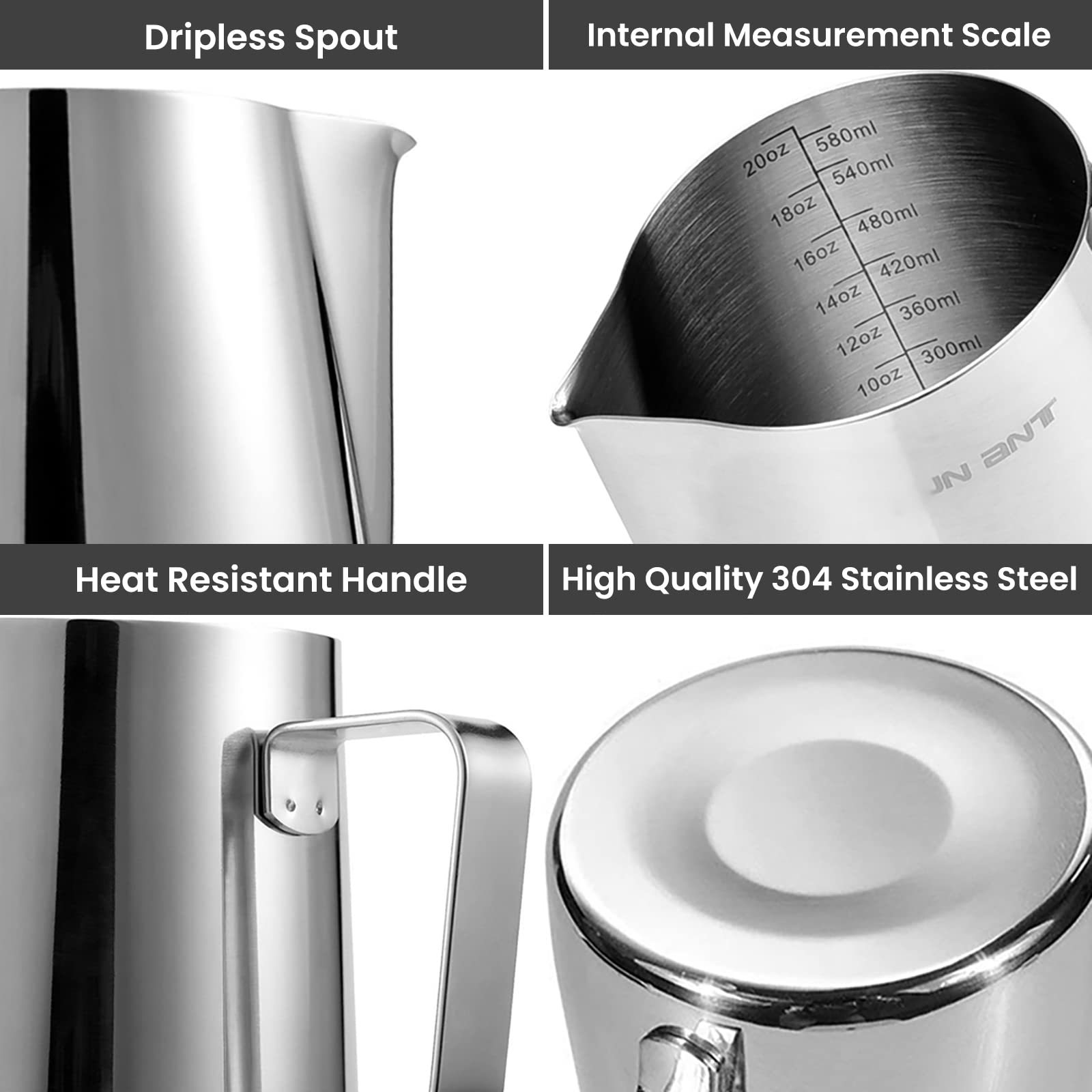 Dailyart 600Ml/20 Oz Milk Frothing Pitcher With Integrated Thermometer, 304 Stainless Steel Milk Frother Cup, Espresso Accessori