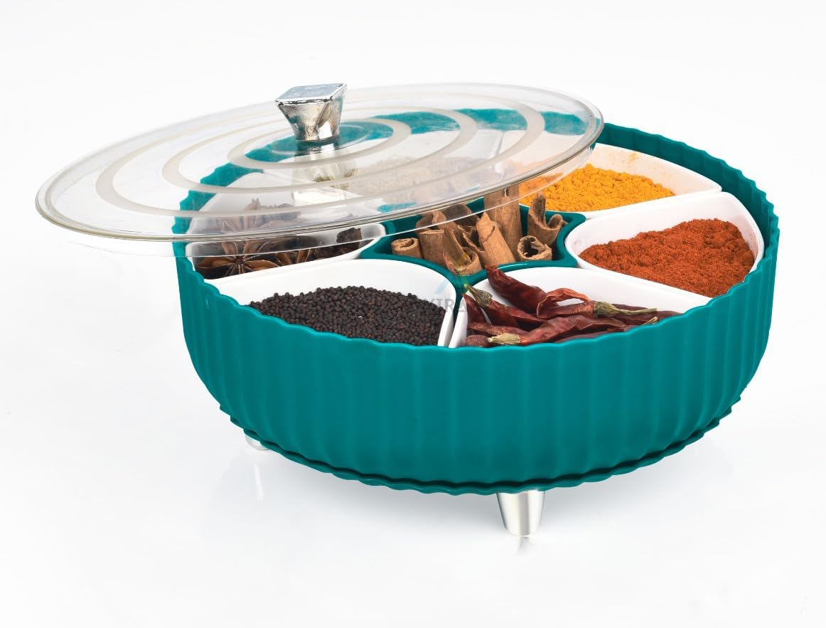 Nityasiddh Masala Box For Kitchen, 360 Revolving Eligant Spice Box, 7 Section Spices Storage Containers, Rangoli Dabba Box Set
