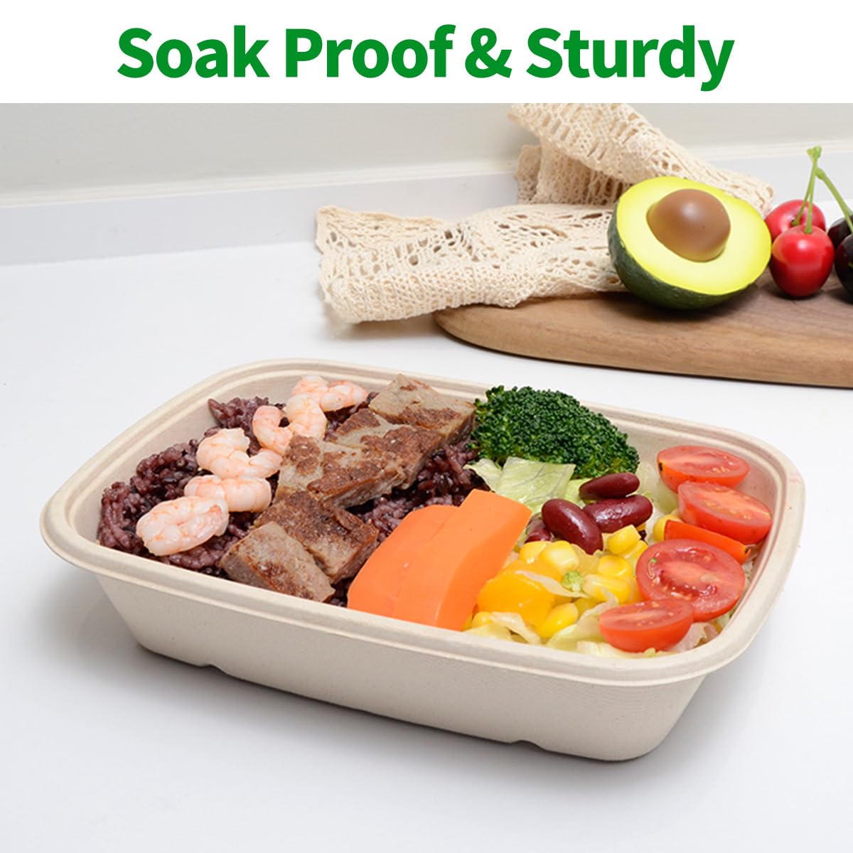 Bloomoon 100 Pack 32 Oz Large Rectangle Paper Bowls For Taco Salad, Burrito, Nacho, Pasta, Baked Potatos, Compostable 32Oz Dispo