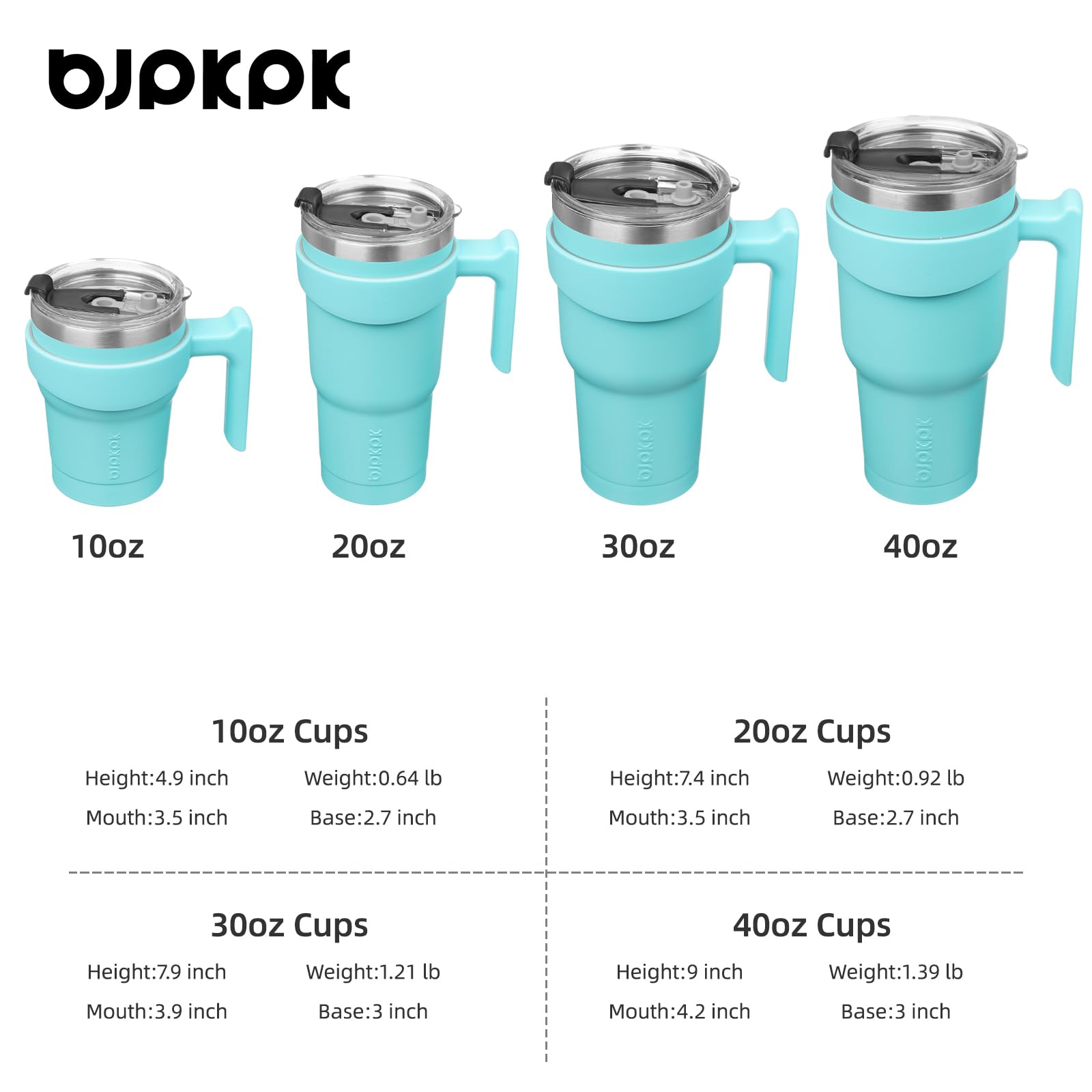Bjpkpk Tumbler With Handle And Straw Lid 40 Oz Stainless Steel Insulated Coffee Tumbler Cups For Home, Office Or Car,Turquoise