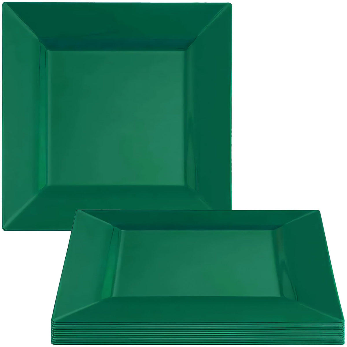 Kaya Hunter Green Plastic Square Dinner Plates (Pack Of 10) 9.5'' - Vibrant & Disposable Tableware, Perfect For Events, Holiday
