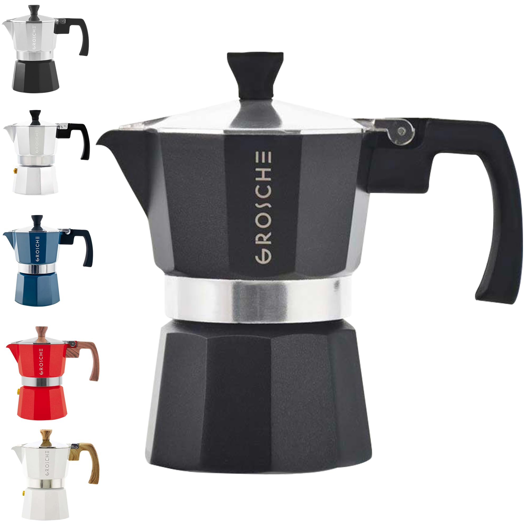 GROSCHE Milano Stovetop Espresso Maker Moka Pot 3 espresso Cup - 5 oz  Black - Cuban Coffee Maker Stove top coffee maker Moka Italian espresso greca coffee maker brewer percolator