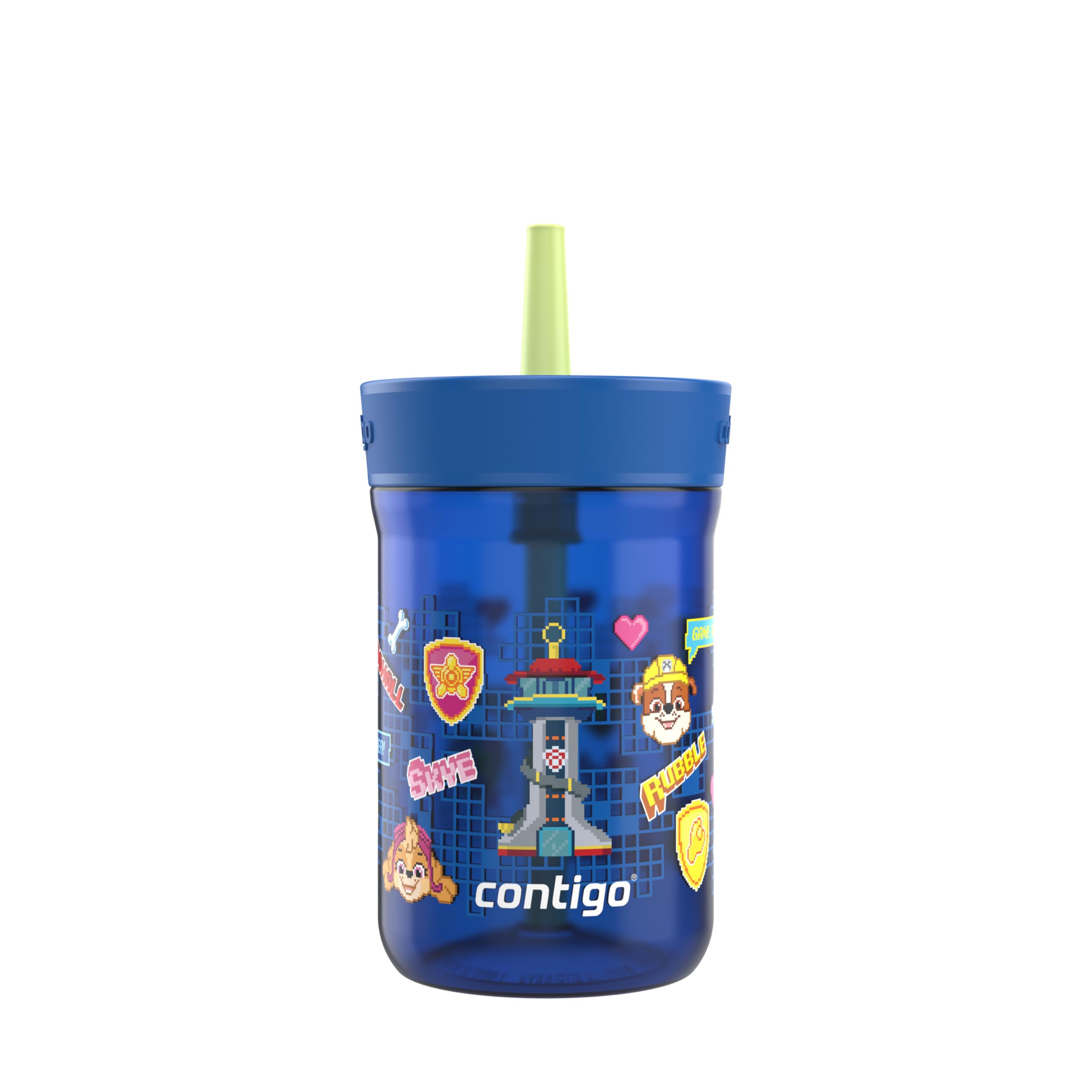 Contigo Leighton Kids Paw Patrol Plastic Water Bottle, Spill-Proof Tumblers with Straw, Dishwasher Safe, 14oz, Power Pups, Blue