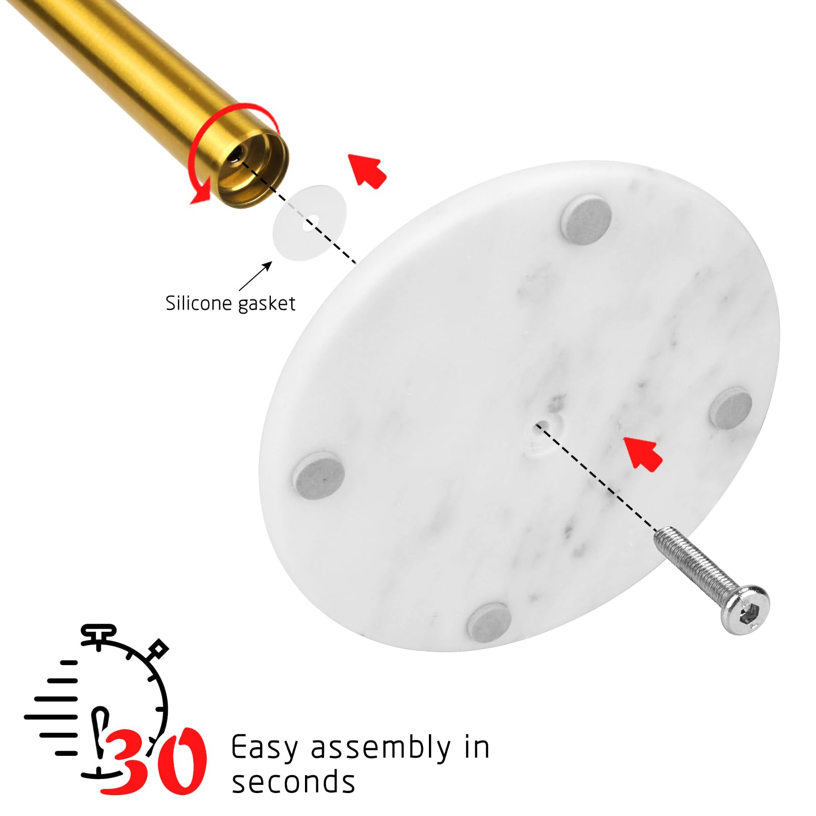 Heshibi Paper Towel Holder Countertop With 7'' Weighted White Marble Base - Modern Free Standing Paper Roll Holder, Brushed Gold