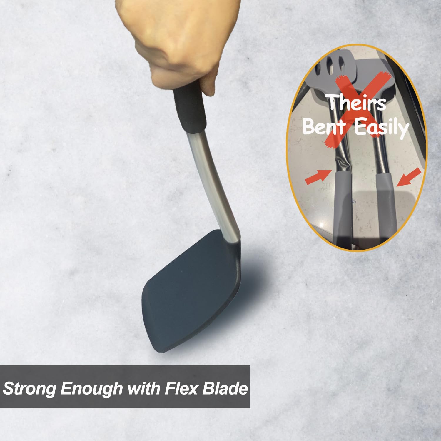 2 Pack Spatulas  Solid & Slotted Silicone Spatula Set  Stainless Steel Handle Coated with Silicone  Non Stick Turners  Heat Resistant BPA Free Rubber Spatulas for Fish  Eggs  Pancakes  WOK  Black