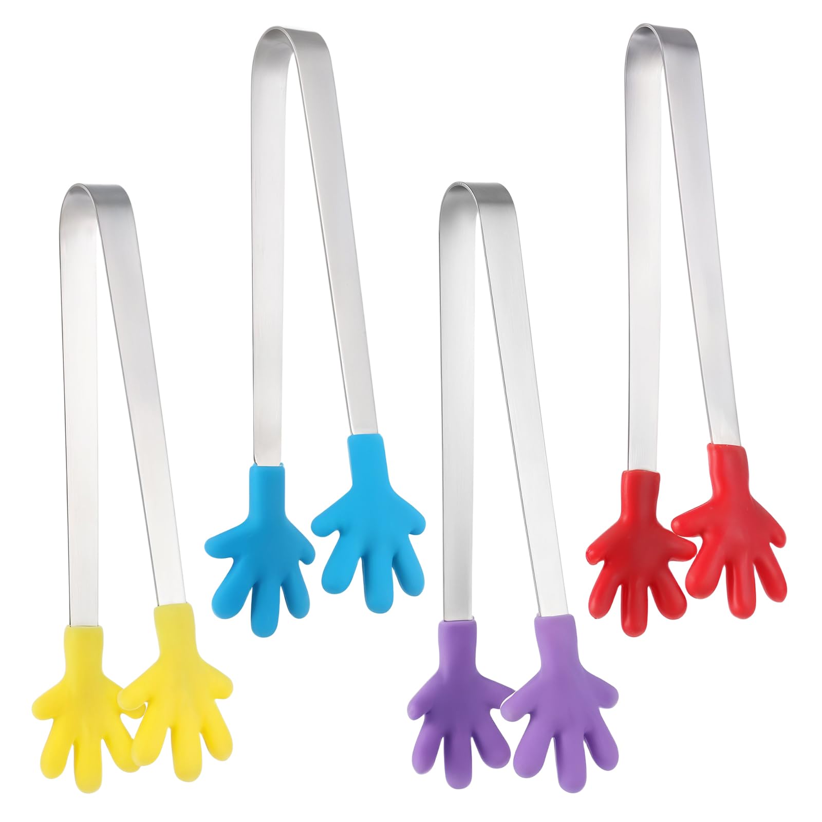 Lxuejie 4 Pcs Silicone Mini Tongs, 5 Inch Hand Shape Silicone Food Tongs