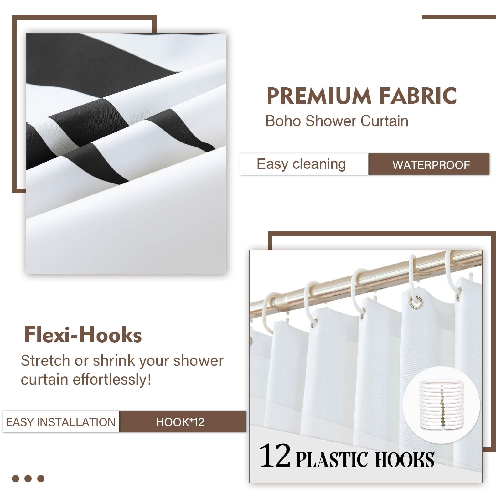 GiuMsi 72''X72'' Boho Mid Century Black and White Shower Curtain Sets with Tassel Pendants Arch Sun Modern Minimalistic Leaves Bathroom Curtains Waterproof Durable Ployester 12 Hooks Home Decorations