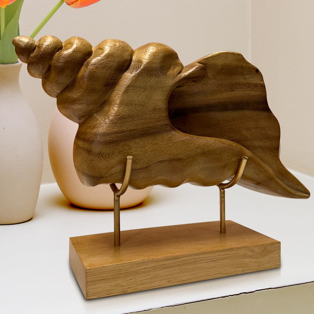 Decozen Handcrafted Solid Wood Shell Sculpture From Daughter, Son, Husband - Ideal For Home, Mantel, Fireplace, And Foyer Decor