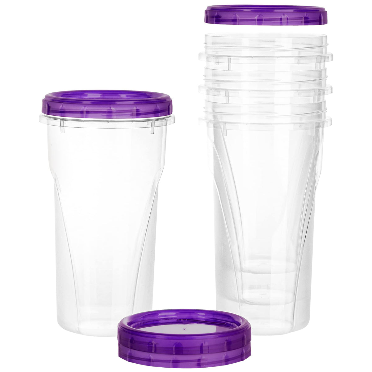 Plasticpro 48 Ounce Twist Top Deli Containers Clear Bottom With Purple Top Twist On Lids Reusable, Stackable, Food Storage Freez