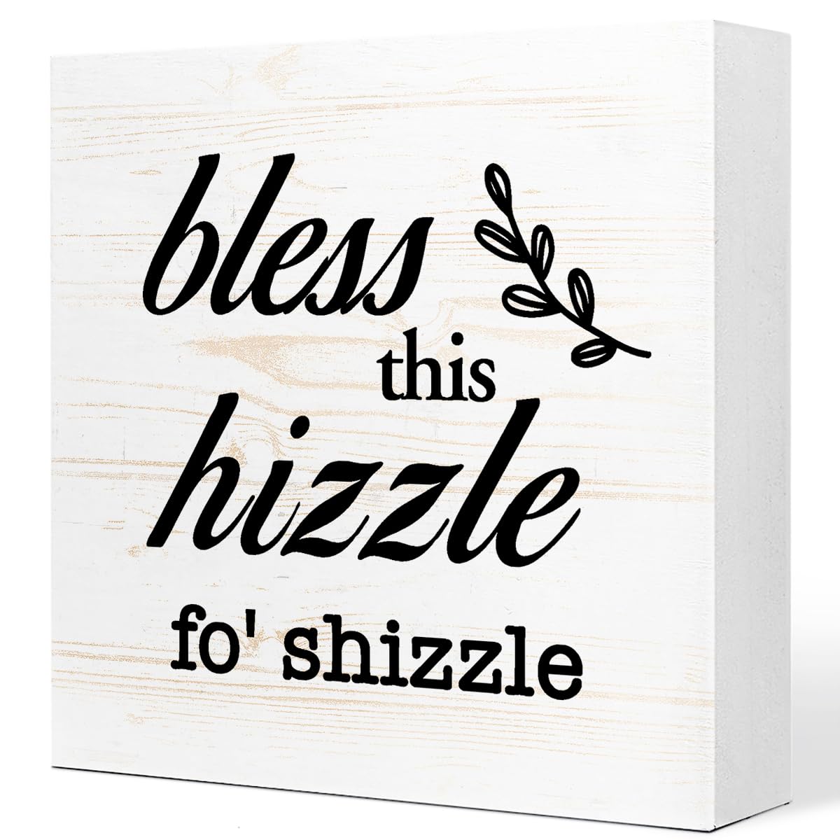 WhiteW Bless This Hizzle for Shizzle Sign Wooden Block,Funny Humor Home Decor for Shelves,Farmhouse Home Desk Decor,House Warmin